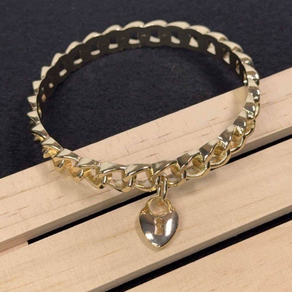 Graziano Gold Tone Bangle Bracelets Lot of 3 Rhinestones Open Link Lock Sz 8.5" - Picture 4 of 9